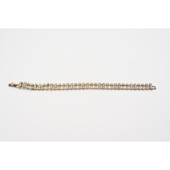 Vintage Crystal Bracelet Prong Rhinestone Silver Tone Sparkling Shiny 1980s BinO - Picture 9 of 12